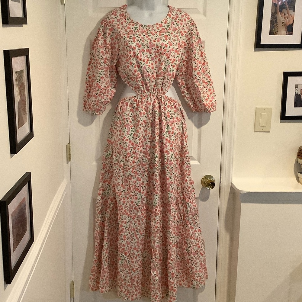 NWT NEON ROSE 100% Cotton Floral Tie/OpenBack Farm House Cottagecore Dress L